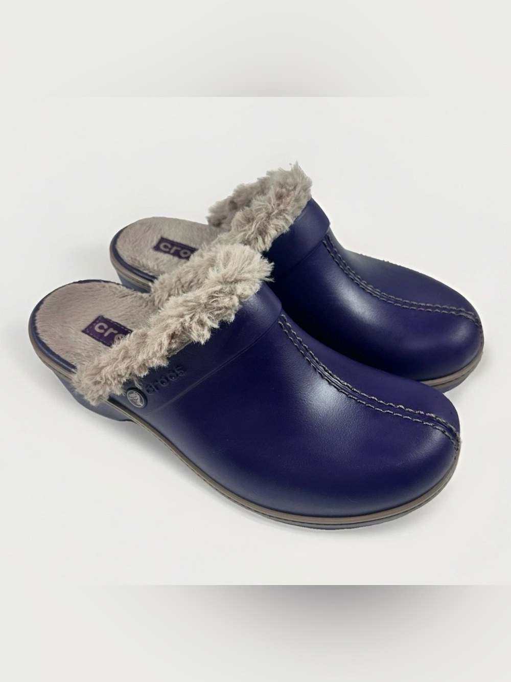 Crocs Freesail Luxe Womens 9 Purple Lined Clogs Faux Fur Slip On Comfort Shoes